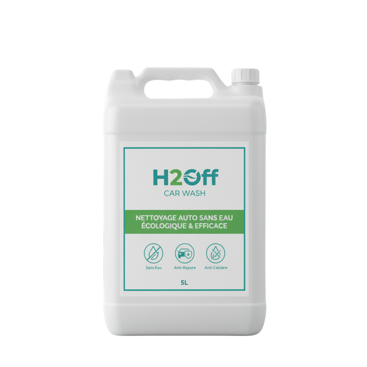 Découvrez le bidon H2Off 5L, la solution de lavage auto sans eau idéale pour les professionnels et particuliers. Écologique, anti-calcaire et ultra-efficace, il protège la carrosserie tout en respectant l’environnement.