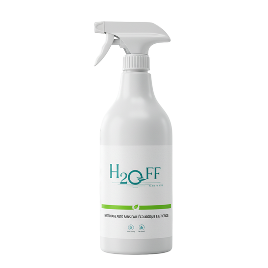 Le spray H2Off 1L nettoie, fait briller et protège votre voiture sans utiliser d’eau. Formule biodégradable, anti-rayure et anti-calcaire pour un lavage rapide et respectueux de la planète.